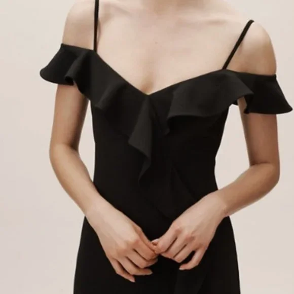 BHLDN Black Ruffled Off-Shoulder Wedding Dress - Picture 3 of 7